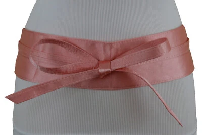 Fun Women Trendy Tie Belt Wrap Around Shiny Pink Fabric Hip High Waist Size S M  - Image 1 of 4