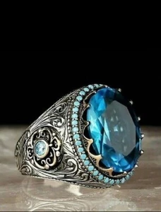 Vintage Business Stil Silberfarben Zink Ring Verzierung Edelstein Anlass Größe 13 Herren - Bild 1 von 4