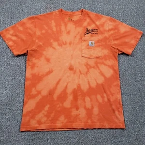 CARHARTT Shirt Mens Medium Orange Tie Dye Pocket Tee Handmade Upcycled - Picture 1 of 12