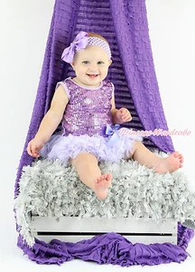 Lavender Bling Sequins Bodysuit Lavender Bow Pettiskirt Girl Baby Dress NB-18M - Picture 1 of 4