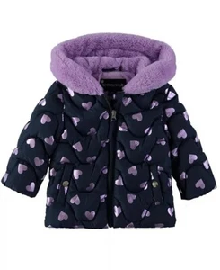 Rothschild NAVY HEARTS Baby Girls' Foil Heart Quilted Jacket+Mittens, 12 M - Picture 1 of 3