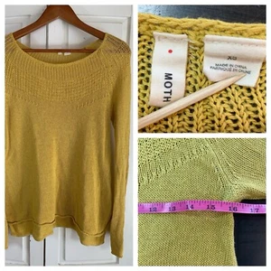 Moth Mila Linen Blend Pullover Sweater XS Yellow Gold Anthropologie Lightweight - Picture 1 of 14