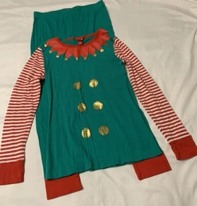 Christmas Elf 2 Piece Sleepwear Pajamas Green Red M Youth Unisex Candy Cane - Picture 1 of 11