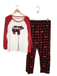 Place Pajama Set Women's Size 3XL Red Plaid Mama Bear Long Sleeve Fleece - Picture 1 of 9
