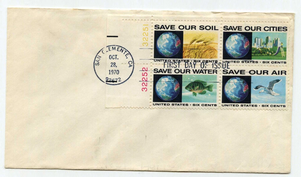 1410-3 Anti-Pollution, uncacheted, plate block, FDC - Image 1 of 1