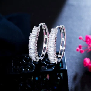 Dazzling White Cubic Zirconia Bridesmaid Engagement Crystal Round Hoop Earrings - Picture 1 of 11