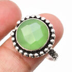 Green Chalcedony Gemstone 925 Sterling Silver Handmade Jewelry Ring Size 8.5