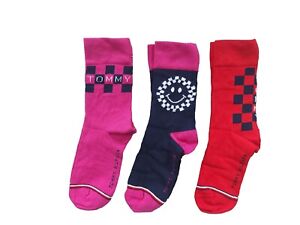 Tommy Hilfiger Girls 3 PK Socks Size UK 2.5 - 5 NEW Magenta Combo