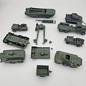 Lot of Plastic/metal Green Army Vehicles Politoys Midgetoy Zyimex Fair/Good cond - Picture 1 of 24