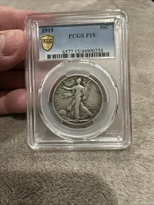 1919 Walking Liberty Half Dollar 50C PCGS F-15 Amazing original Color 55 - Picture 1 of 3