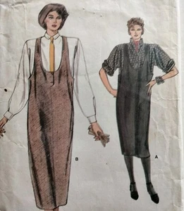 Vogue 80s Jumper Dress Pattern Pinafore Overalls Loose Fit Easy Vogue 9128 Cut - Picture 1 of 11