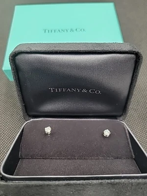 Tiffany & Co Diamond Platinum Solitaire Stud Earrings (.34 TCW) W T & Co BOX - Image 1 of 4