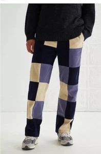 Urban Outfitters Pantalone Uomo Blu Vestibilità Dritta Velluto a coste Patchwork Elastico Tg Xl - Foto 1 di 11