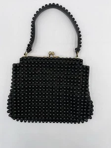 Vintage Grandee Perlen Clutch 50’s/60's schwarz mit Perlen Lederriemen Kisslock - Bild 1 von 8