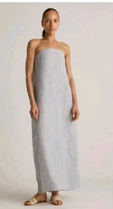 Quince 100% Linen Strapless Blue Pinstripe Maxi dress Large New! - Picture 1 of 5