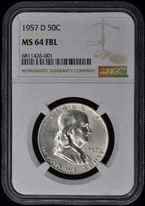 1957-D Franklin Half Dollar 50C NGC MS64FBL - Picture 1 of 2