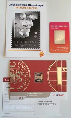 2x Folletos de estampillas de plata de los Países Bajos 2001 12,75 florines + 2013 plata 3D MNH Foto 1 de 4