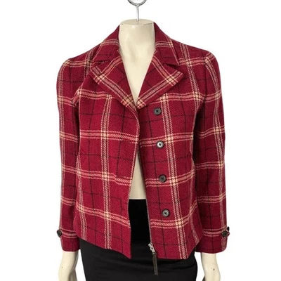 VTG RALPH LAUREN 100% Wool Holiday Plaid Blazer Jacket in Red WOMEN'S 6 - Image 1 of 4