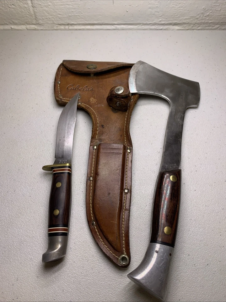 Vintage Western USA W66 Knife and W10 Hatchet Combo with Leather Sheath Great! - Image 1 of 4