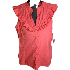 Women's Bandolinoblu 100% Cotton Raspberry Crinkle Jennie Ruffled Sleeveless Top - Picture 1 of 12