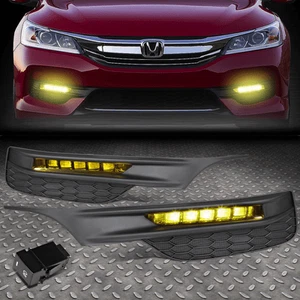 FOR 16-17 HONDA ACCORD AMBER LENS LED FRONT BUMPER FOG LIGHT LAMP W/BEZEL+SWITCH - Picture 1 of 6