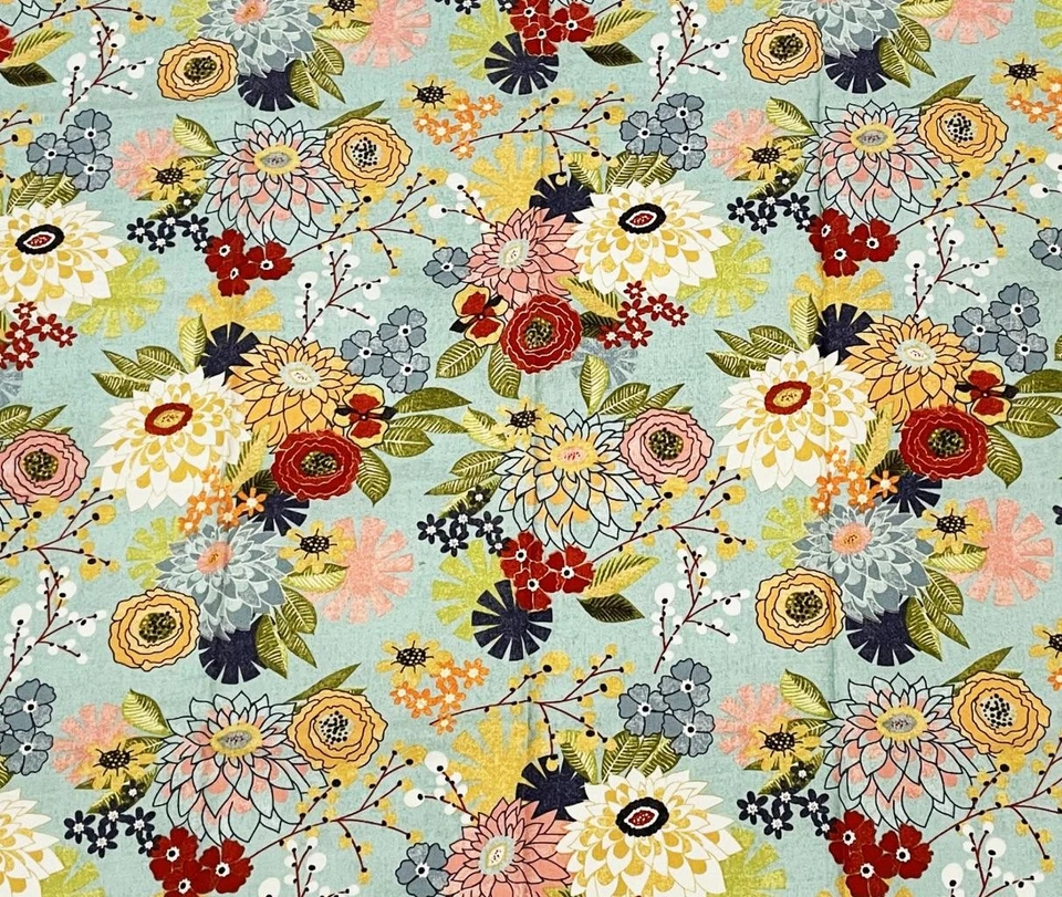 Moda Turquoise Blue Flowers Floral Fabric Fat Quarter 21.5” x 18” - Image 1 of 1