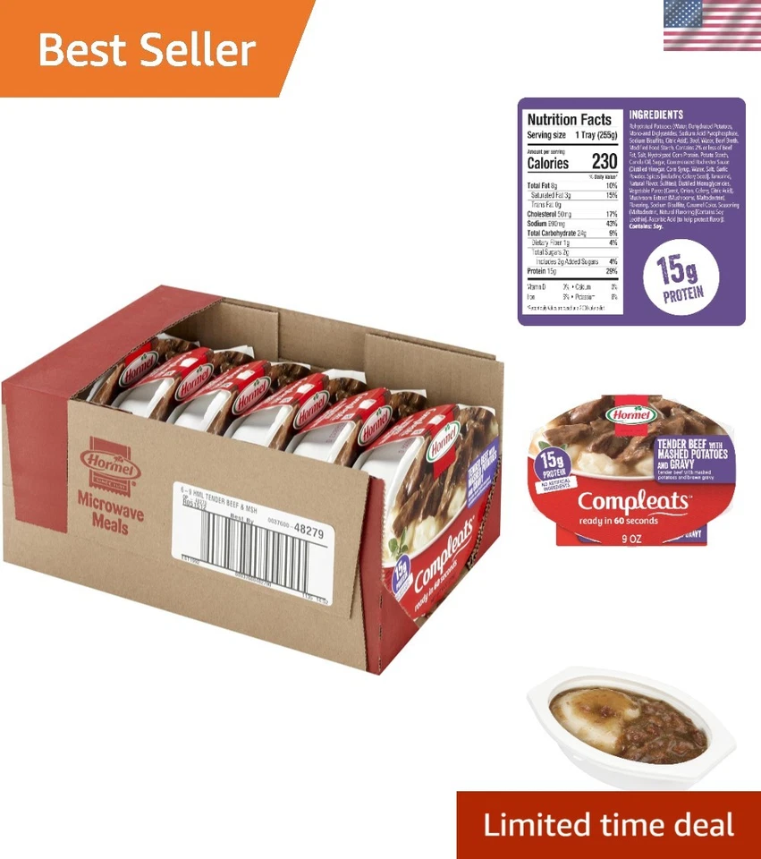 (3 Pack) Hormel Compleats Beef Rib Tips With Mashed Potatoes and Gravy 9 Ounce