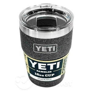 Original Yeti Rambler 16 oz Stapelbare Tasse Stein Textur Griff - Limitiert SCHWARZER STEIN - Bild 1 von 4