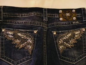 Miss Me Capri Jeans Damen 30 Mid Rise Easy Straight Denim Strass Leder - Bild 1 von 16