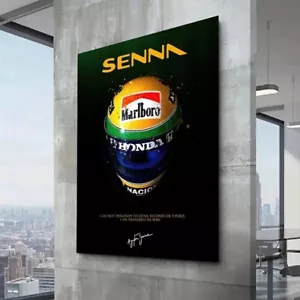 F1 Formula Champion Ayrton Senna Car Racing Helmet Canvas Prints Poster Wall Art - Picture 1 of 7