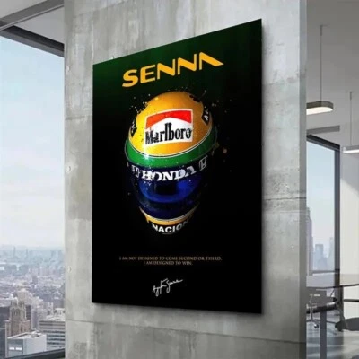 F1 Formula Champion Ayrton Senna 赛车头盔帆布印花海报墙艺术 — 第 1/4 张图片