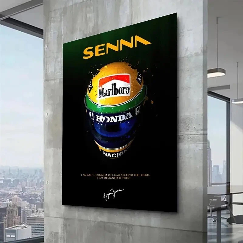 Póster arte de pared de casco de carreras de autos Ayrton Senna campeón de fórmula de F1 impresiones en lienzo Foto 1 de 4
