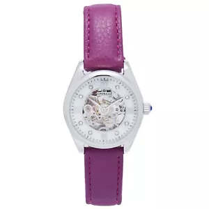 Empress Magnolia Automatic MOP Skeleton Dial Leather-Band Watch - Purple/Silver - Picture 1 of 4