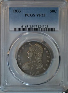 1833 Capped Bust half dollar, PCGS VF35 - Picture 1 of 3