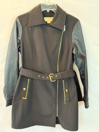 Michael Kors wms trench nero con zip cintura cinch 2in1 frt pock taglia M