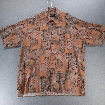 Camisa masculina Riscatto Italia XL marrom estampa geométrica botão para cima rayon vintage anos 90 - Imagem 1 de 4