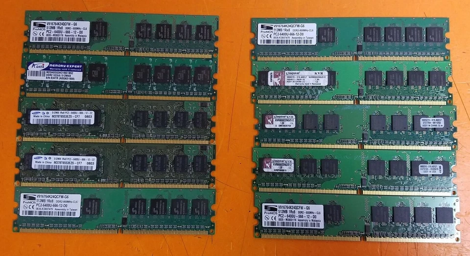 ⭐️⭐️⭐️⭐️⭐️ (Lot of 10) Assorted Desktop 512MB PC2-6400 RAM Memory Sticks - Image 1 of 1