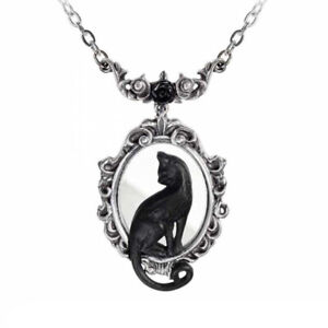 FELINE FELICITY MIRROR PENDANT Alchemy Black Cat Rose Gothic Goth Necklace 
