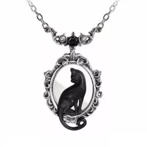 FELINE FELICITY MIRROR PENDANT Alchemy Black Cat Rose Gothic Goth Necklace  - Picture 1 of 4