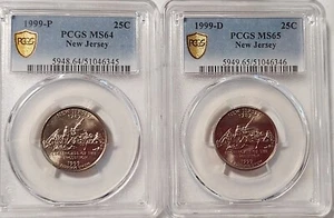 1999- P/D New Jersey State Quarter MS 65/64 PCGS Gold Shield Certified Set - Picture 1 of 5