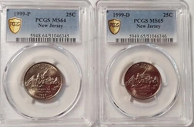 1999- P/D New Jersey State Quarter MS 65/64 PCGS Gold Shield Certified Set  - Image 1 of 4