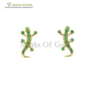 Aretes de oro amarillo de 14k verde tsavorita lagarto ropa de fiesta joyas regalos - Imagen 1 de 3