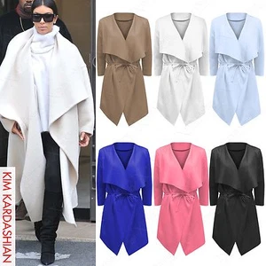 NEW LADIES JACKET WATERFALL COLLAR WOMEN COAT BELT SLEEVED TRENCH CAPE LONG LOOK - Picture 1 of 12