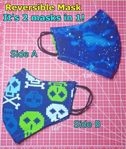 Sugar Skull reversible Galaxy face mask, Adult size Handmade - Picture 1 of 5