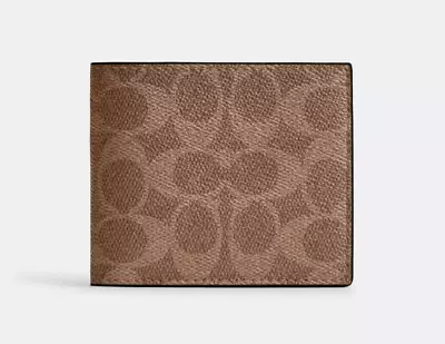 Coach Men's Tan/Black Signature Coated Canvas ID Billfold Wallet (CY394) - NWT - Image 1 of 3