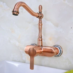 Red Copper Kitchen Tap Sink Mixer Single Lever Handle Faucet Wall Mounted Gnf938 - Picture 1 of 8
