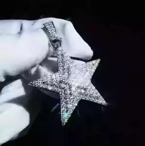 2Ct Round Cut Lab Created Diamond Star Charm Men's Pendant 14K White Gold Plated - Picture 1 of 4