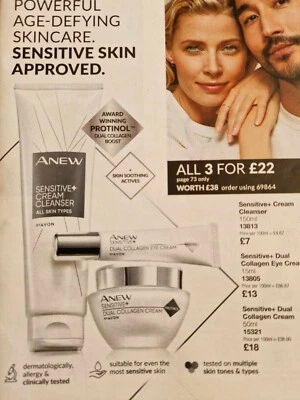 Avon Anew Sensitive+ Dual Collagen Cream; Cream Cleanser; Eye Cream