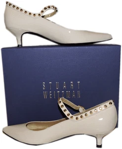 Stuart Weitzman Pumps Pointed Toe Studded Heels Patent Leather Shoe 6.5 Nail - Picture 1 of 5