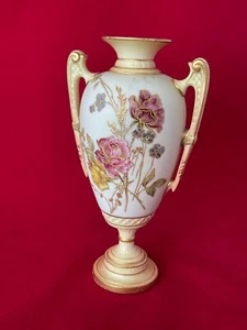#1481 Royal Worcester Blush Ivory Handled Vase, 19th Century, H 9 3/4" - Picture 1 of 9